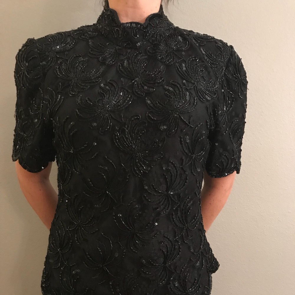 Vintage Black Sequin Top